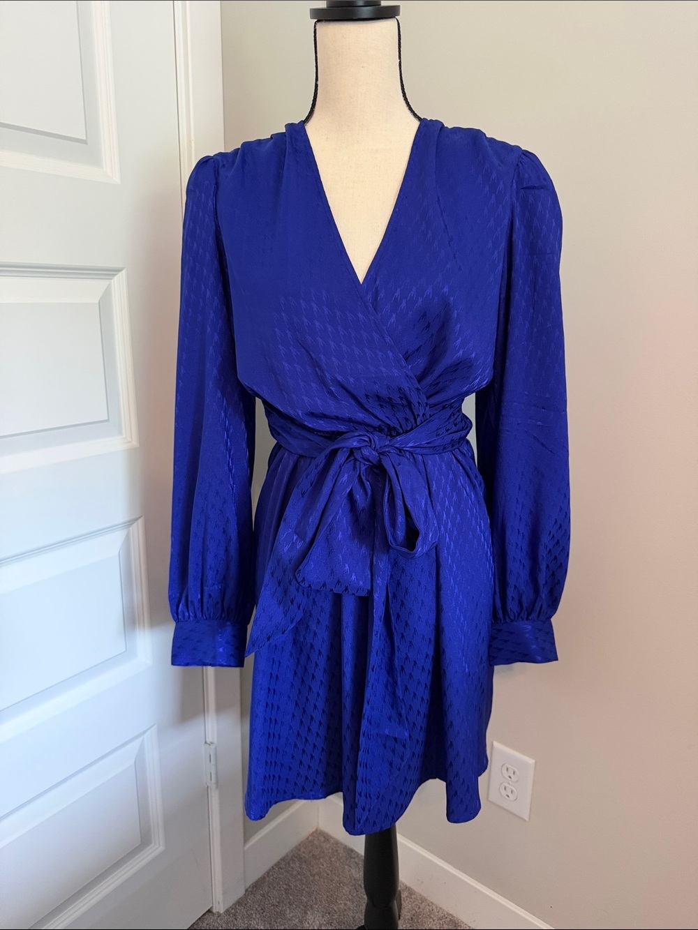 Express Royal Blue Long Sleeve Wrap Dress with Waist Tie